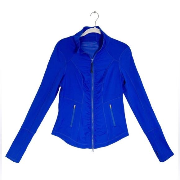Zella Zip-Up Ruched Fitted Mesh Thumb Loops Royal Blue Jacket Women’s Size M - Picture 1 of 13